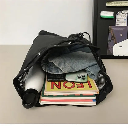 Beach Mesh Drawstring Backpack with Wet Pocket