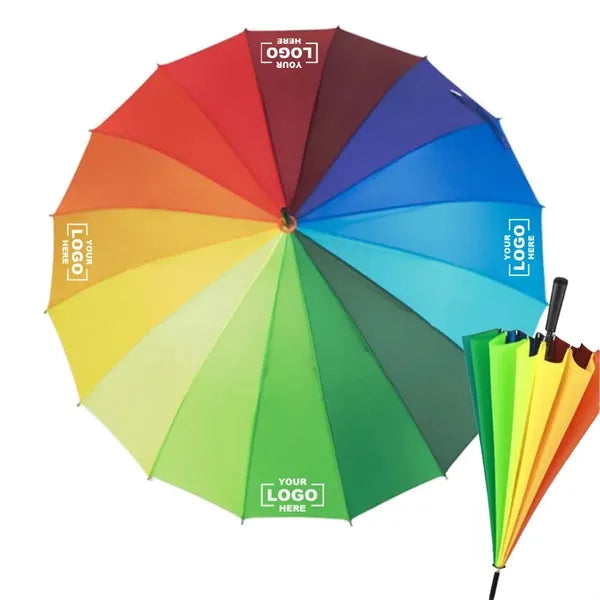 16 Bone Sunshade Umbrella Long Handle Rainbow Festival