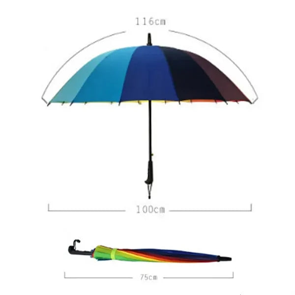 16 Bone Sunshade Umbrella Long Handle Rainbow Festival