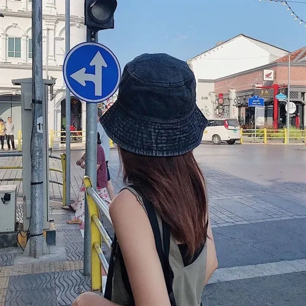 Retro Pigment Washed Denim Cotton Bucket Hat