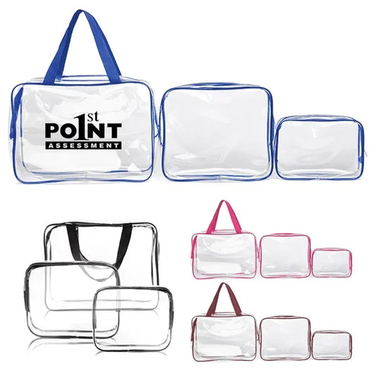 3 Piece Clear Zippered Cosmetic Bag