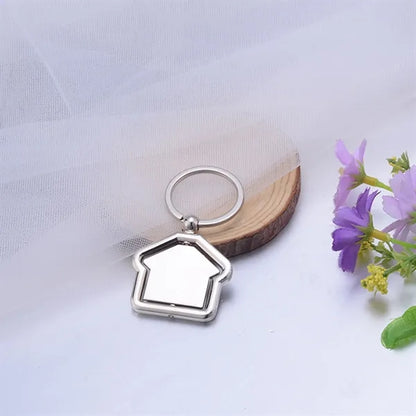 Metal Rotate House Shape Keychain