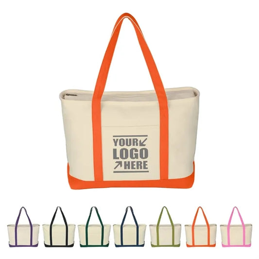 Cotton Canvas Sailing Tote Bag With Zipper