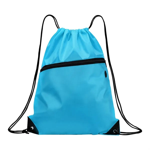 210D Drawstring Backpack with Front Zipper Pocket