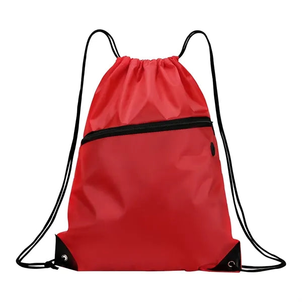 210D Drawstring Backpack with Front Zipper Pocket