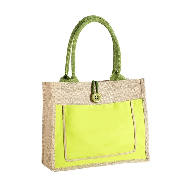 Jute Tote Bag with Handles  Button Closure