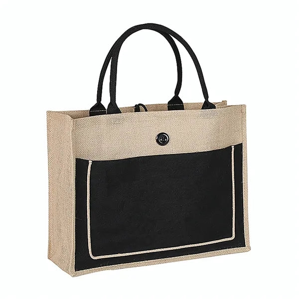 Jute Tote Bag with Handles  Button Closure