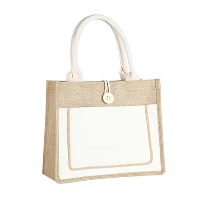 Jute Tote Bag with Handles  Button Closure