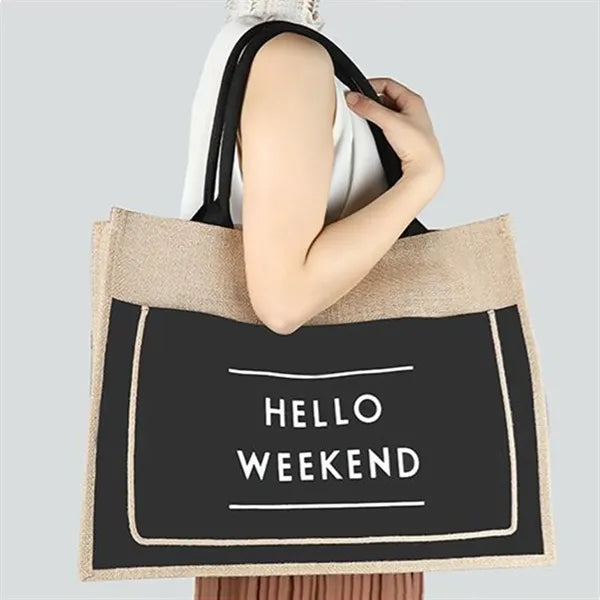 Jute Tote Bag with Handles  Button Closure