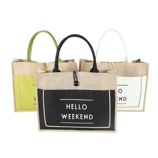 Jute Tote Bag with Handles  Button Closure