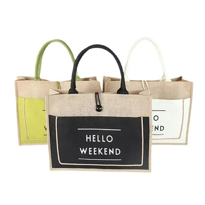 Jute Tote Bag with Handles  Button Closure