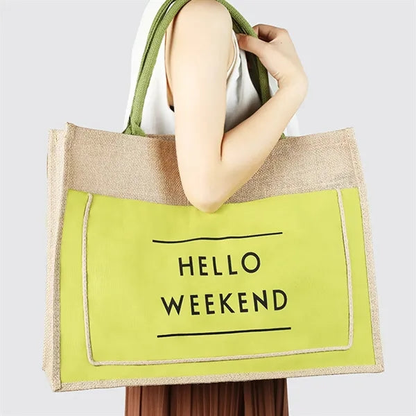 Jute Tote Bag with Handles  Button Closure
