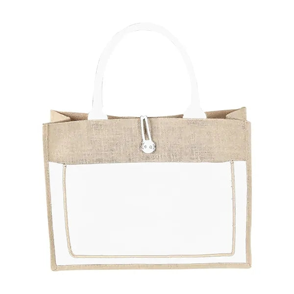 Jute Tote Bag with Handles  Button Closure