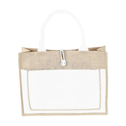 Jute Tote Bag with Handles  Button Closure