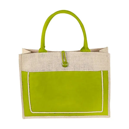 Jute Tote Bag with Handles  Button Closure