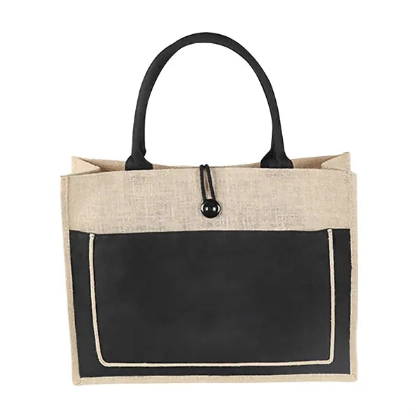 Jute Tote Bag with Handles  Button Closure