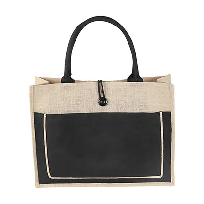 Jute Tote Bag with Handles  Button Closure