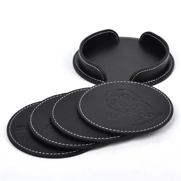Leather 4 Round Coaster Set