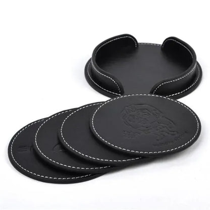 Leather 4 Round Coaster Set