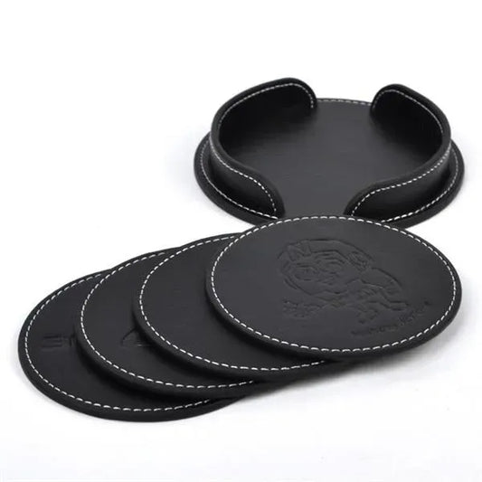 Leather 4 Round Coaster Set