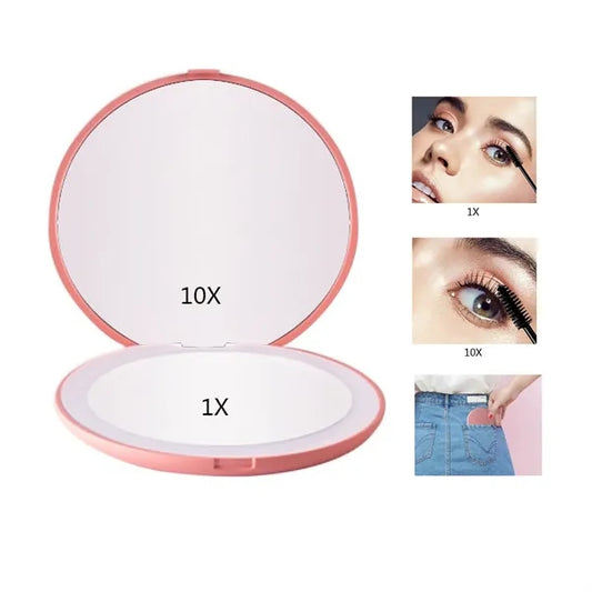LED Travel Makeup Mirror with 1x/10x Magnification