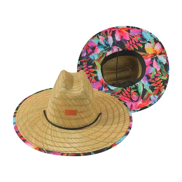 Lifeguard Straw Hat with Color Underbrim & Patch