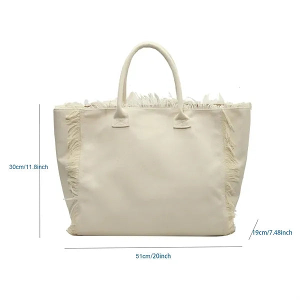 Fringed Canvas Tote Bag