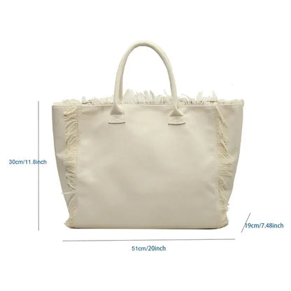 Fringed Canvas Tote Bag