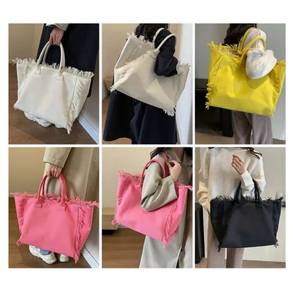 Fringed Canvas Tote Bag