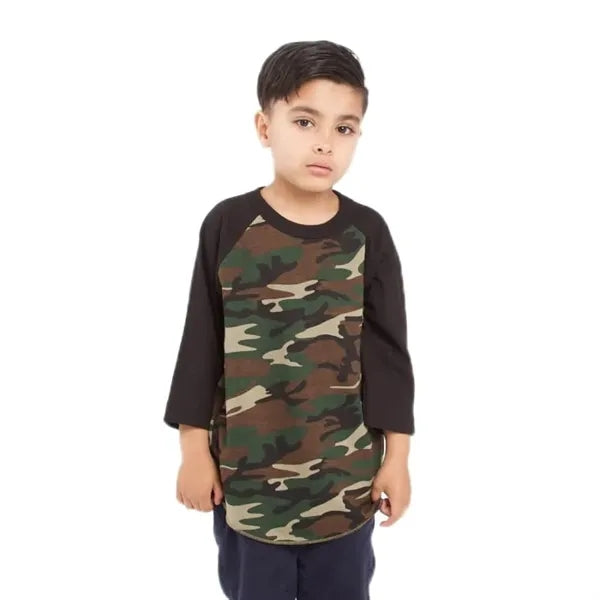 Shaka Wear Youth Three-Quarter Sleeve Camo Raglan T-Shirt