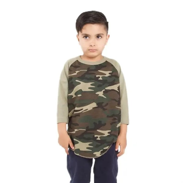 Shaka Wear Youth Three-Quarter Sleeve Camo Raglan T-Shirt
