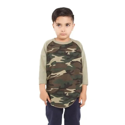 Shaka Wear Youth Three-Quarter Sleeve Camo Raglan T-Shirt