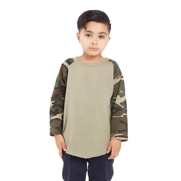 Shaka Wear Youth Three-Quarter Sleeve Camo Raglan T-Shirt