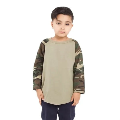 Shaka Wear Youth Three-Quarter Sleeve Camo Raglan T-Shirt