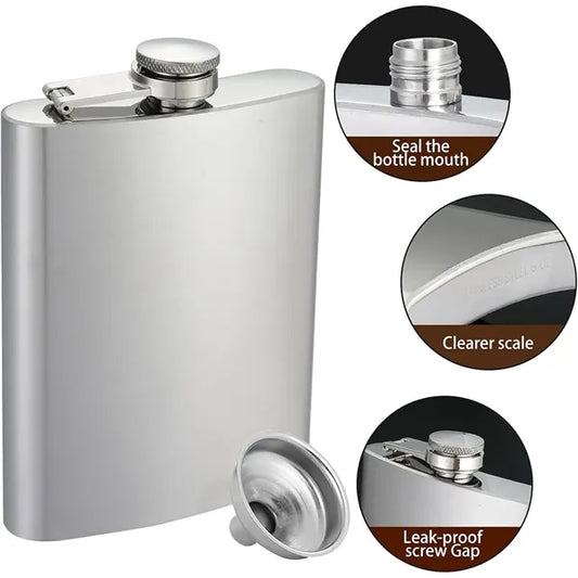 8OZ Stainless Steel Flagon With Funnels