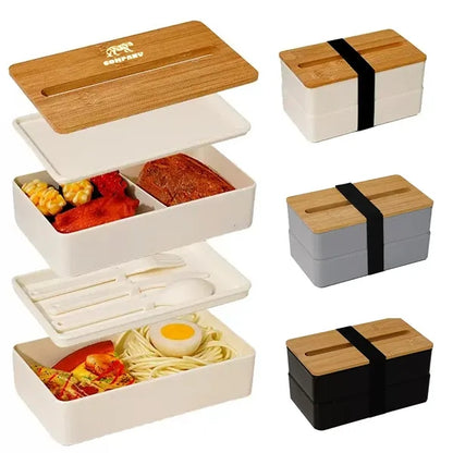 Stackable Bento Box With Phone Stand and Bamboo Lid