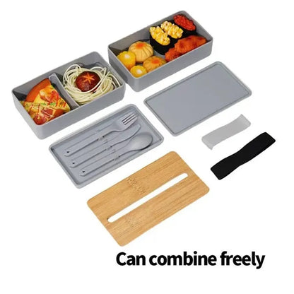 Stackable Bento Box With Phone Stand and Bamboo Lid