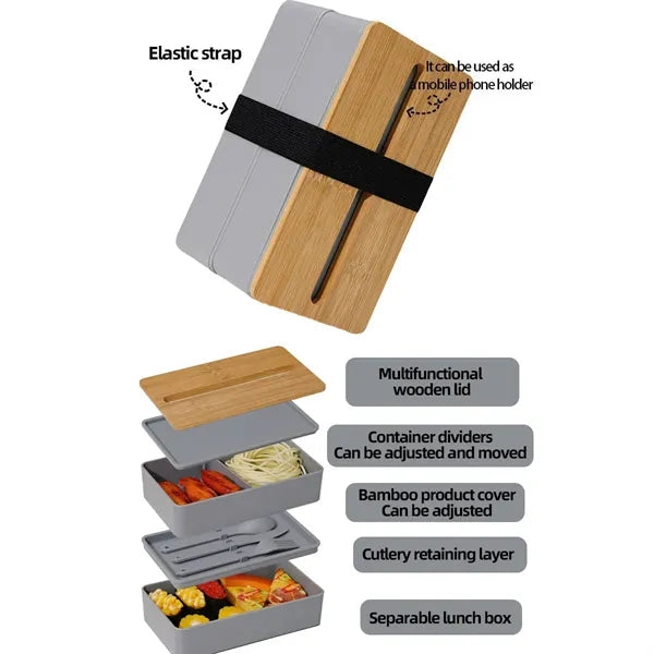 Stackable Bento Box With Phone Stand and Bamboo Lid