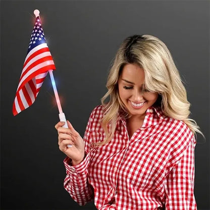 12x18 inch American Flags with LED Flashing Poles