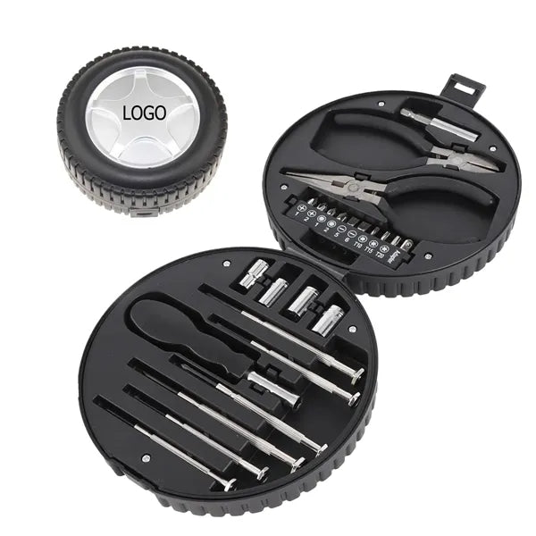 25Pcs Hardware Mini Tool Set with Tire Shaped Storage Case