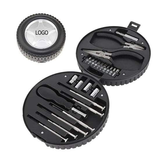 25Pcs Hardware Mini Tool Set with Tire Shaped Storage Case