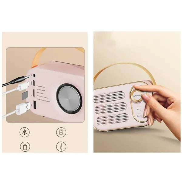 Retro Portable Leather Handle Wireless Connection Speaker
