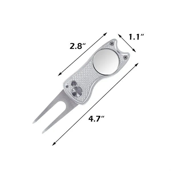 Fold-Out Golf Divot Tool With Removable Magnetic Disc