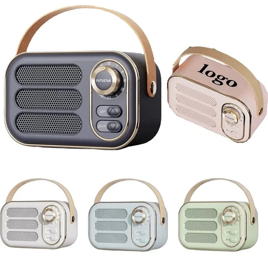 Retro Portable Leather Handle Wireless Connection Speaker