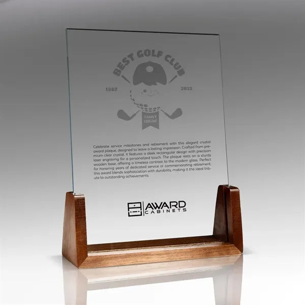 Customized Glass Award Plaque With Wooden Base