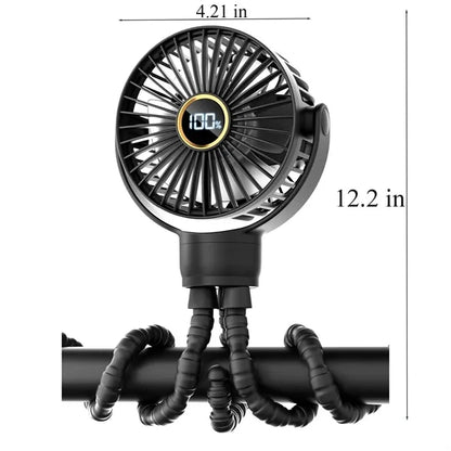Octopus Mini Fan Rechargeable with Digital Display