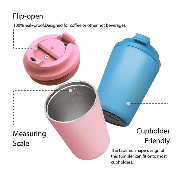 12oz Portable Flip Cover Stainless Steel Insulated Tumbler