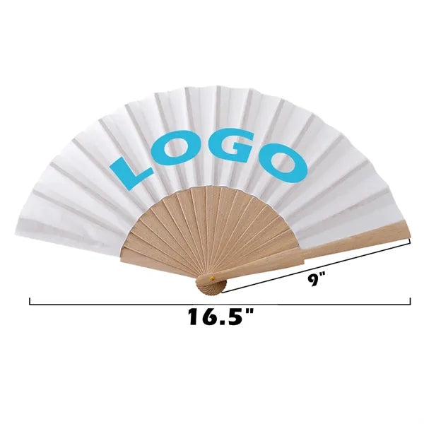 Polyester Folding Fan with Wooden Handle
