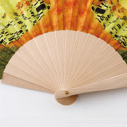 Polyester Folding Fan with Wooden Handle