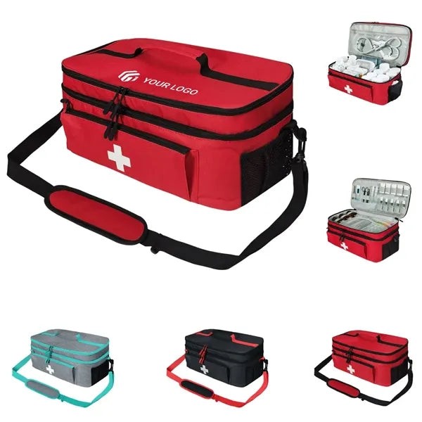 Large capacity portable double-layer medical first aid bag